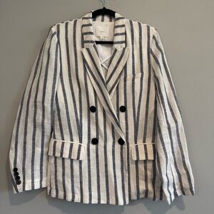 A Loves A Striped Double-Breasted Linen Blazer M